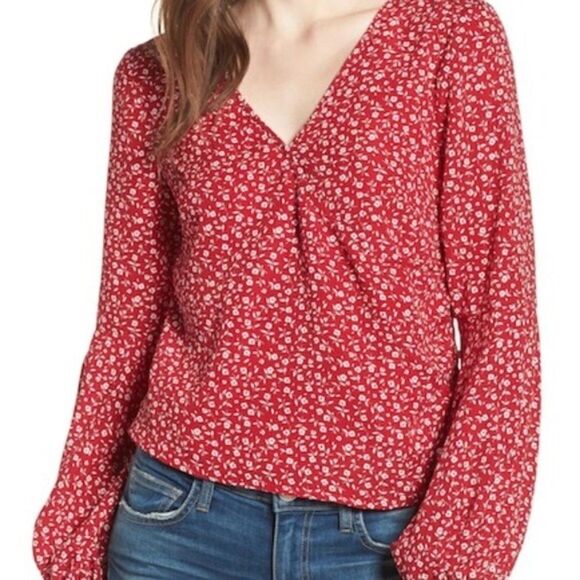 Leith Floral Peasant Wrap Top Size Medium - Picture 1 of 11